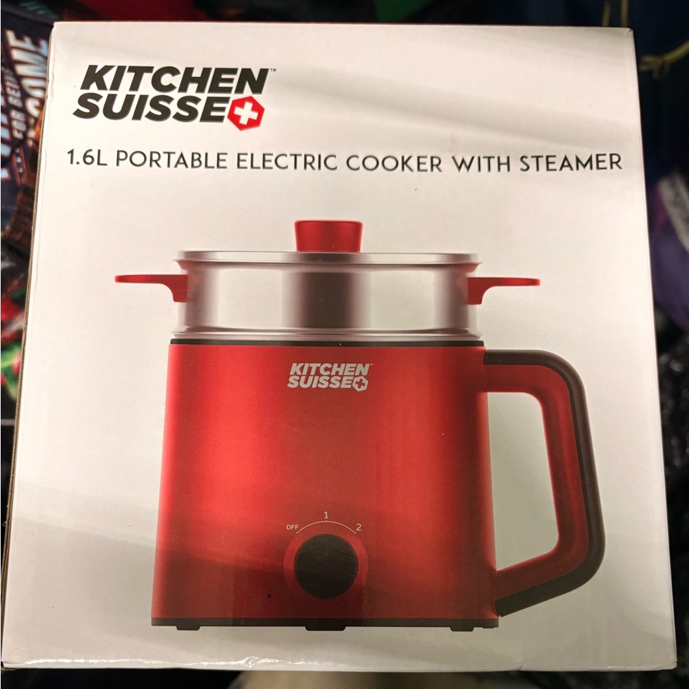 Red Portable Electric Cooker with Steamer: Brand New Never used